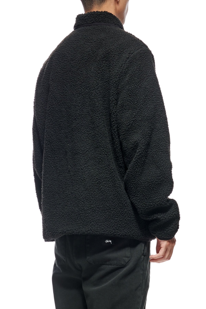 Black Men's Stussy Sherpa Button Down Jackets | AU0000357