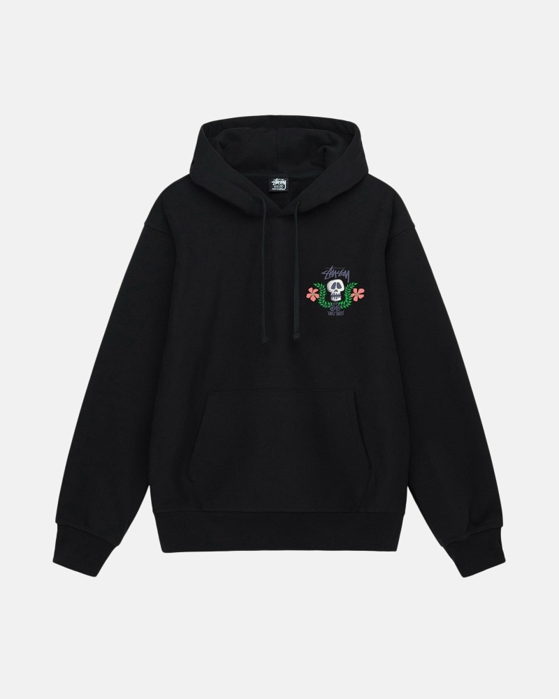 Black Men's Stussy Skull Crest Hoodies | AU0000066