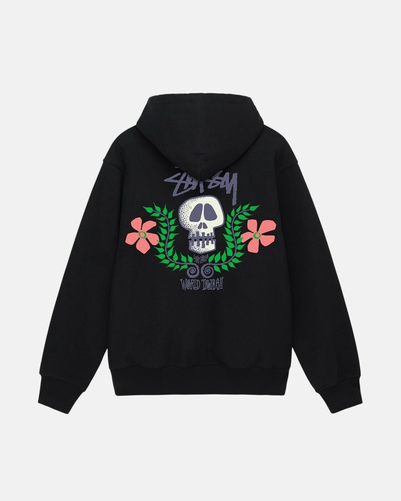 Black Men's Stussy Skull Crest Zip Hoodies | AU0000068