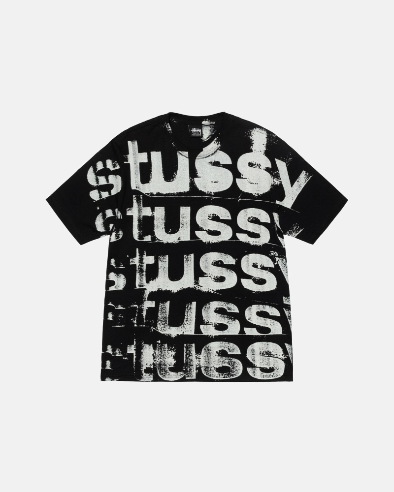 Black Men\'s Stussy Stamp T Shirts | AU0000271