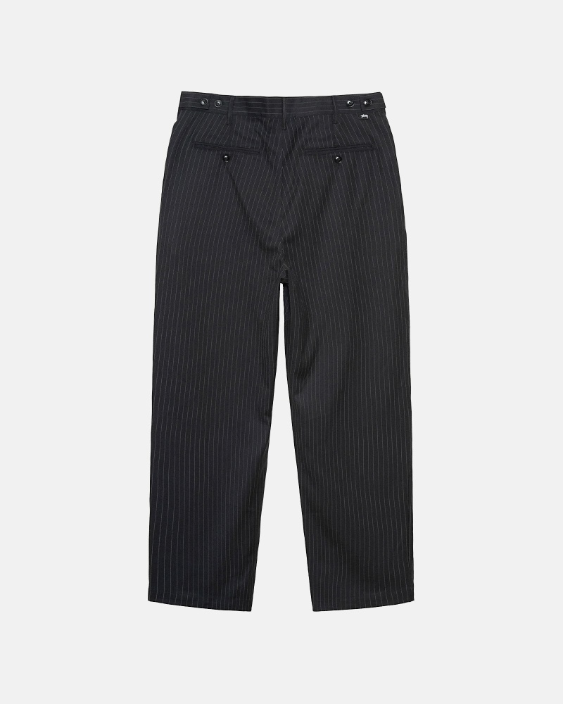 Black Men's Stussy Stripe Volume Pleated Trouser Pants | AU0000600