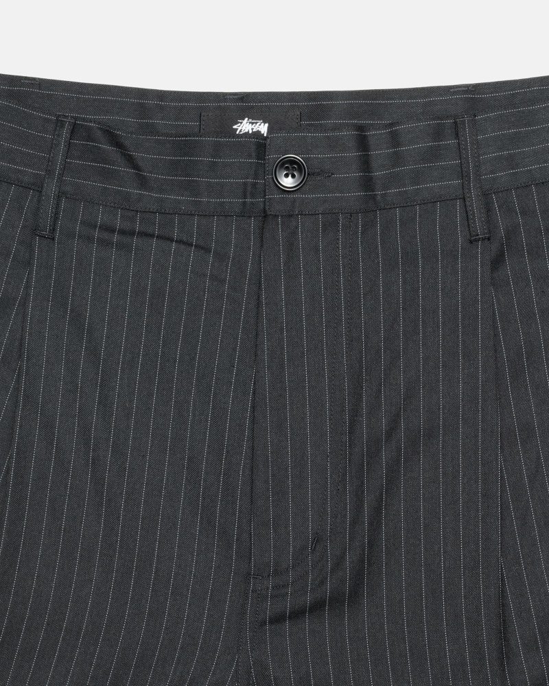 Black Men's Stussy Stripe Volume Pleated Trouser Pants | AU0000600