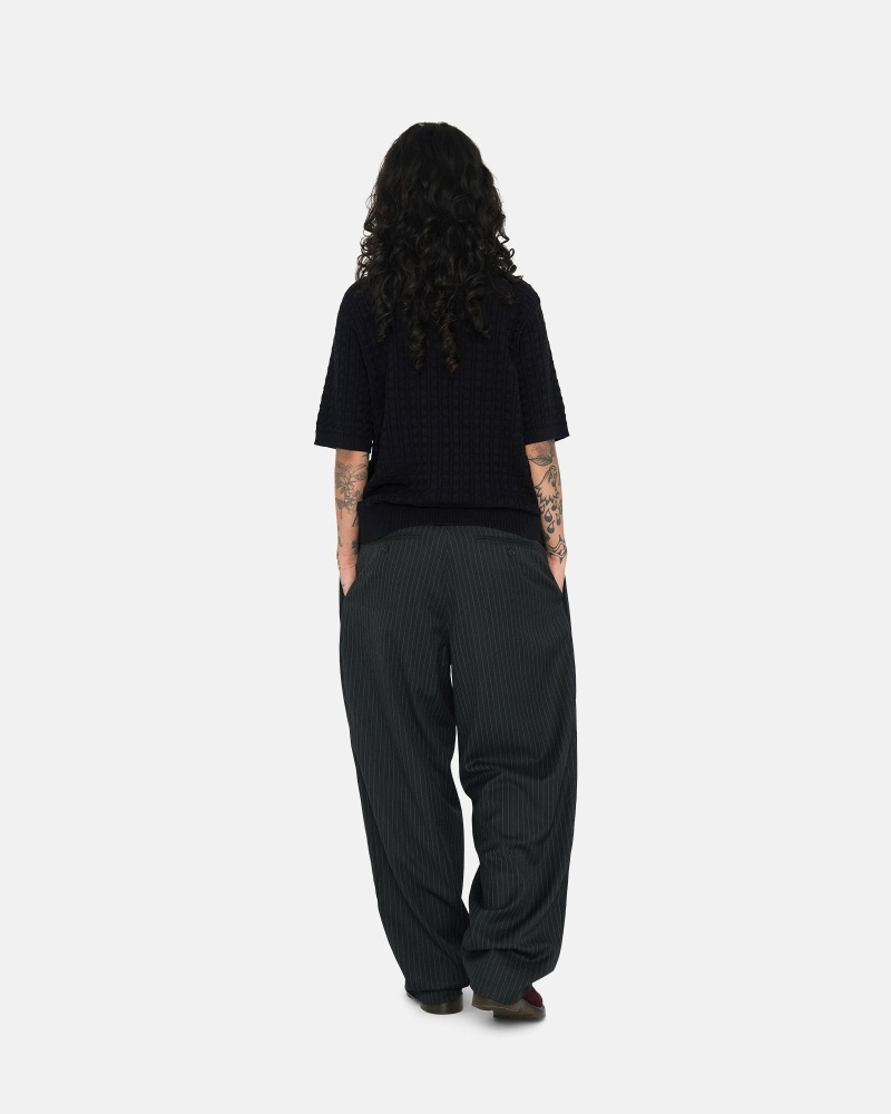 Black Men's Stussy Stripe Volume Pleated Trouser Pants | AU0000600