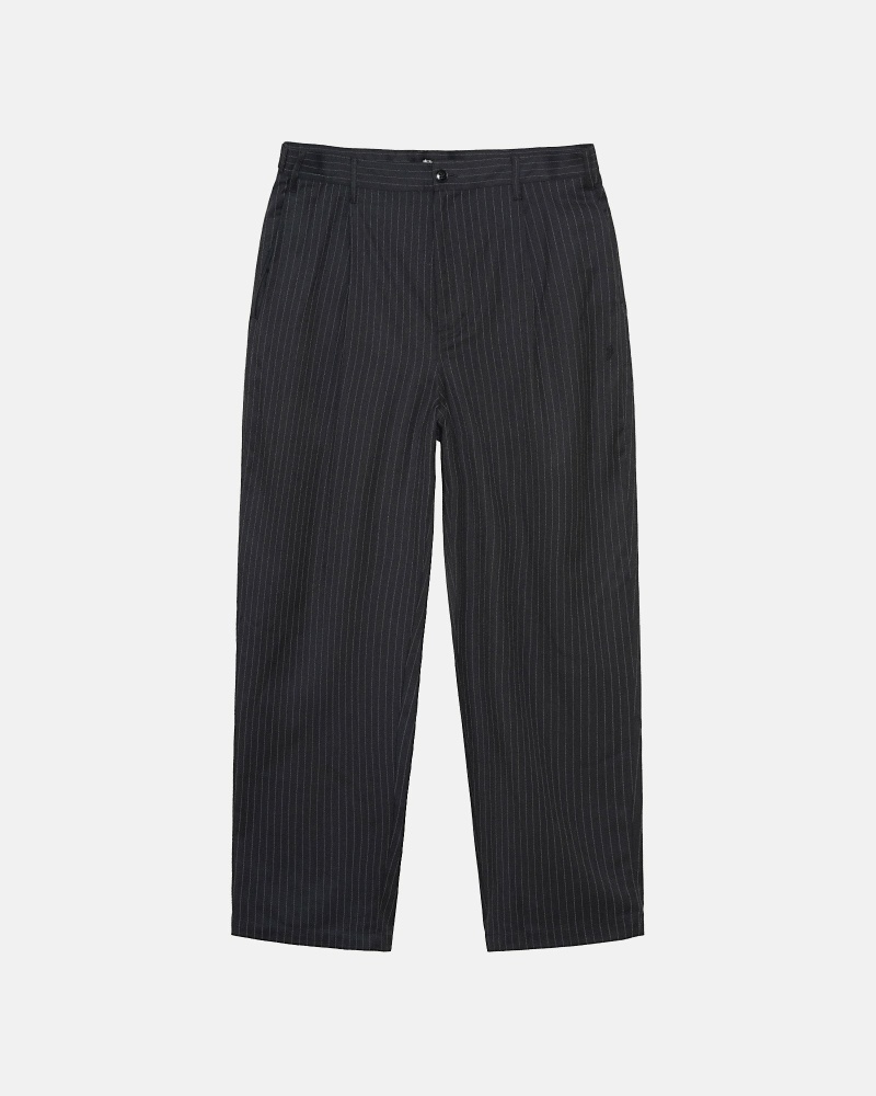 Black Men\'s Stussy Stripe Volume Pleated Trouser Pants | AU0000600