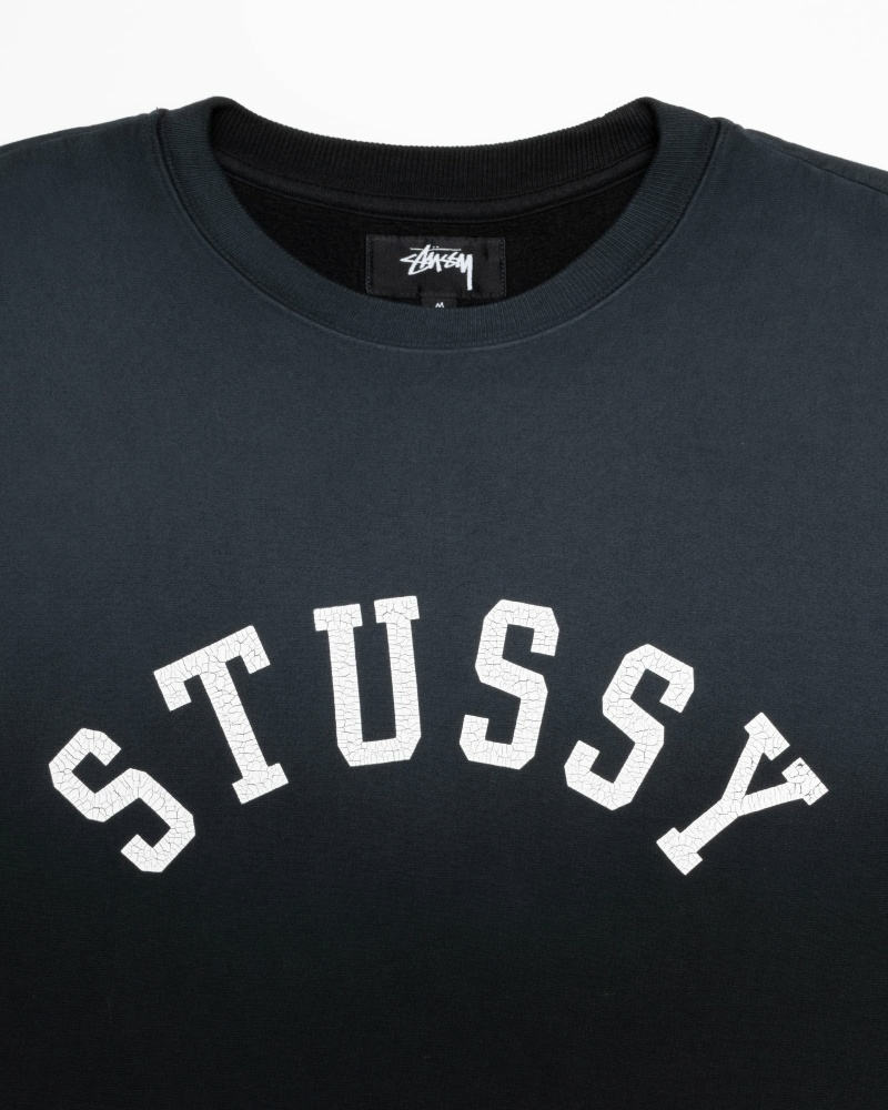 Black Men's Stussy Sun Faded Oversized Crew Hoodies | AU0000086