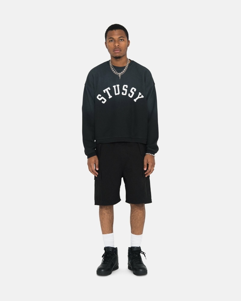 Black Men's Stussy Sun Faded Oversized Crew Hoodies | AU0000086