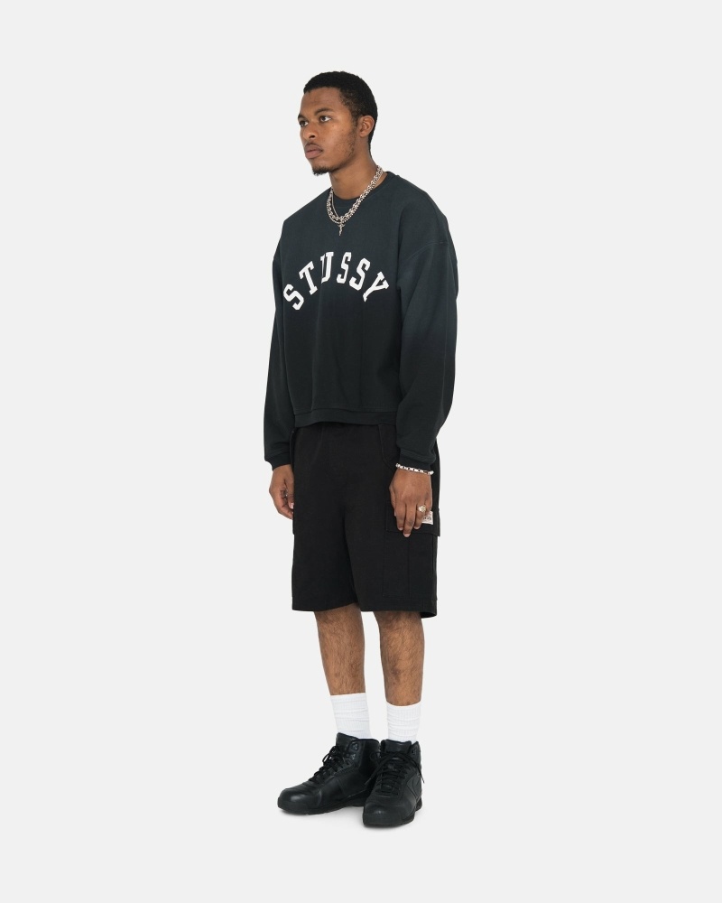 Black Men's Stussy Sun Faded Oversized Crew Hoodies | AU0000086