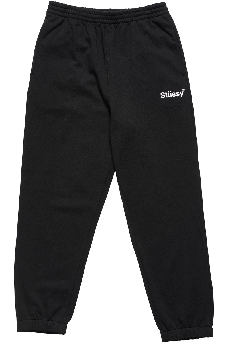 Black Men\'s Stussy Text Fleece Track Pants | AU0001005