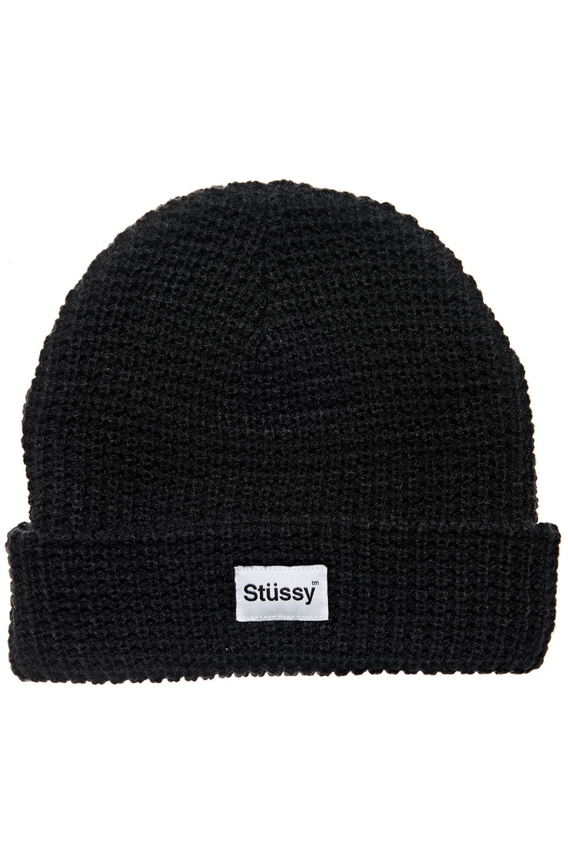 Black Men\'s Stussy Trademark Waffle Beanie Hats | AU0000503