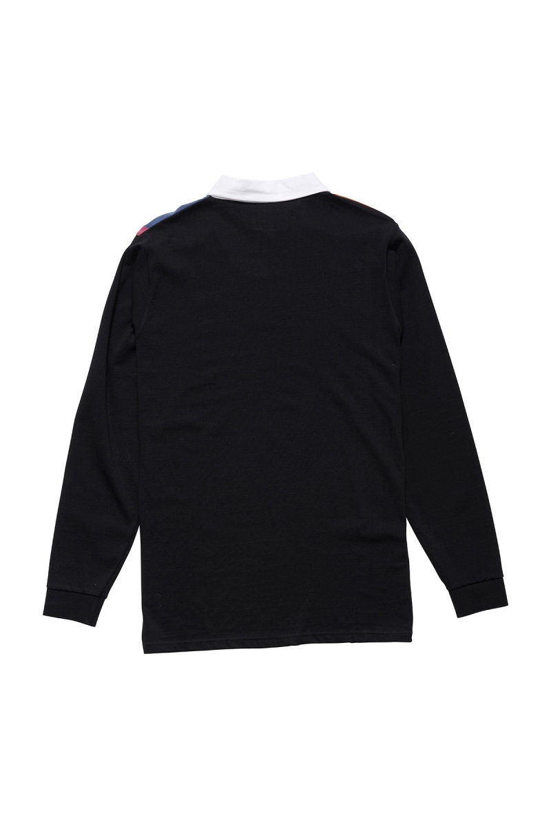 Black Men's Stussy Vert Stripe LS Rugby Sweatshirts | AU0000960