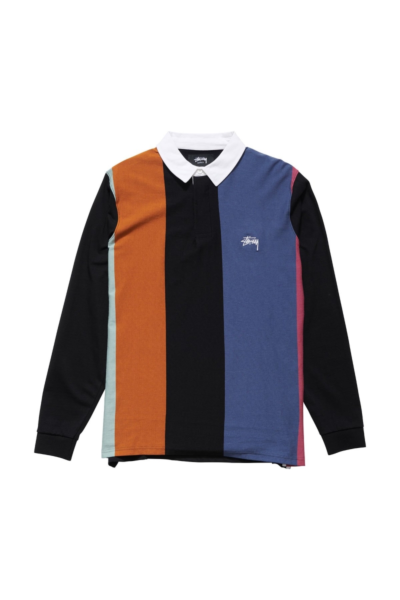 Black Men\'s Stussy Vert Stripe LS Rugby Sweatshirts | AU0000960