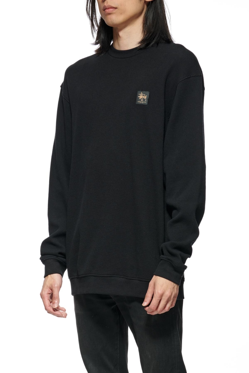 Black Men's Stussy Workwear Waffle Crew Sweaters | AU0000863