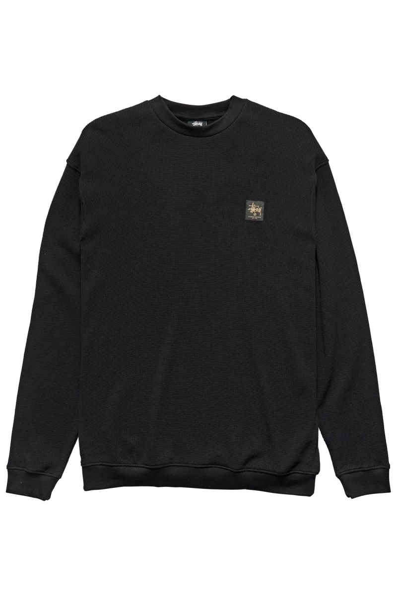 Black Men\'s Stussy Workwear Waffle Crew Sweaters | AU0000863