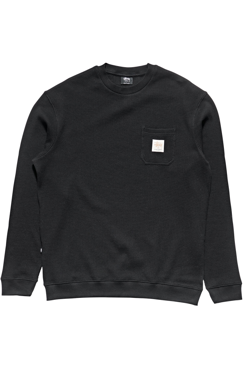 Black Men\'s Stussy Workwear Waffle Crew Sweaters | AU0000864