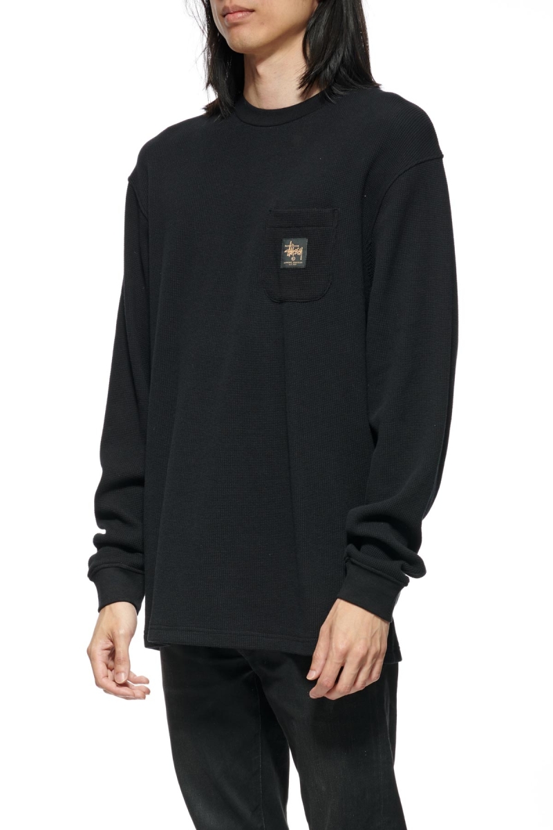 Black Men's Stussy Workwear Waffle Sweatshirts | AU0000962