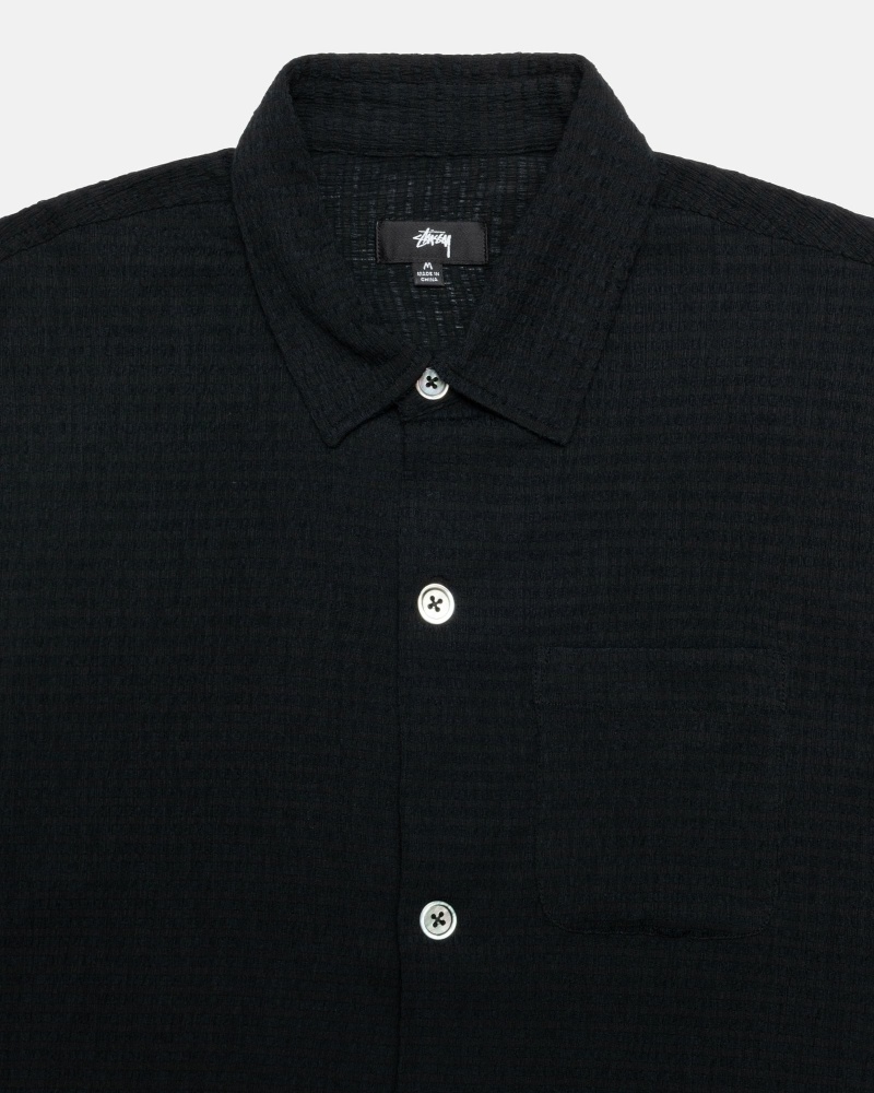 Black Men's Stussy Wrinkly Gingham Ss Shirts | AU0000334