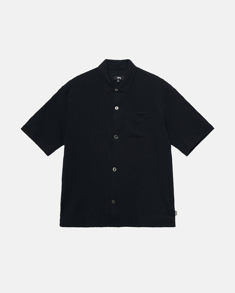 Black Men\'s Stussy Wrinkly Gingham Ss Shirts | AU0000334