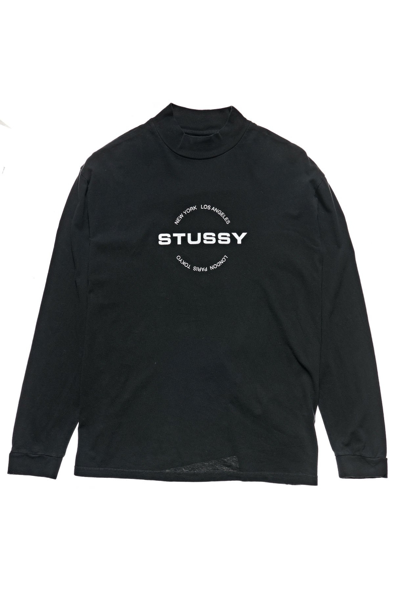 Black Women\'s Stussy Circles Mock Neck LS OS Sweatshirts | AU0000898