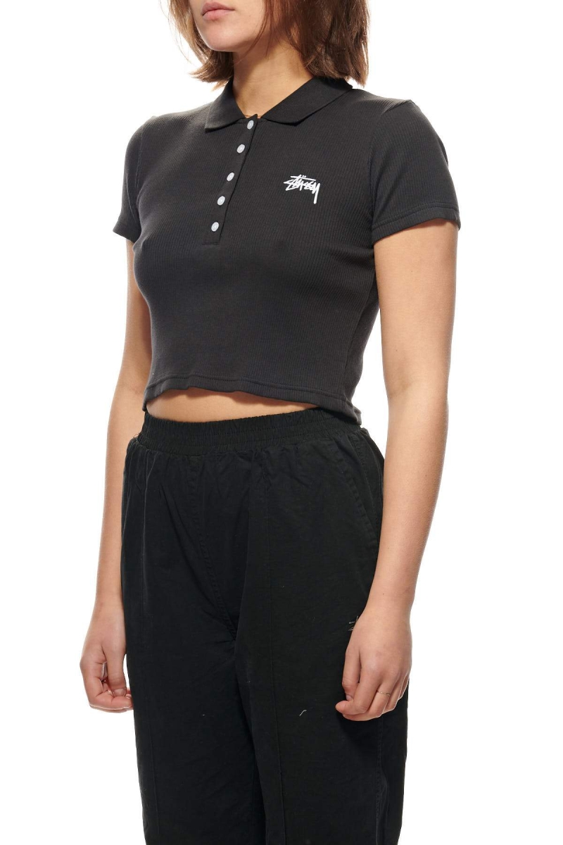 Black Women's Stussy Elson Rib Polo Shirts | AU0000305