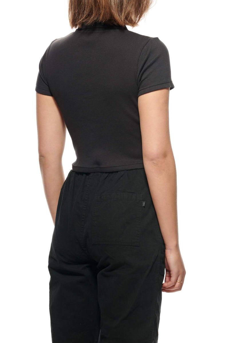 Black Women's Stussy Elson Rib Polo Shirts | AU0000305