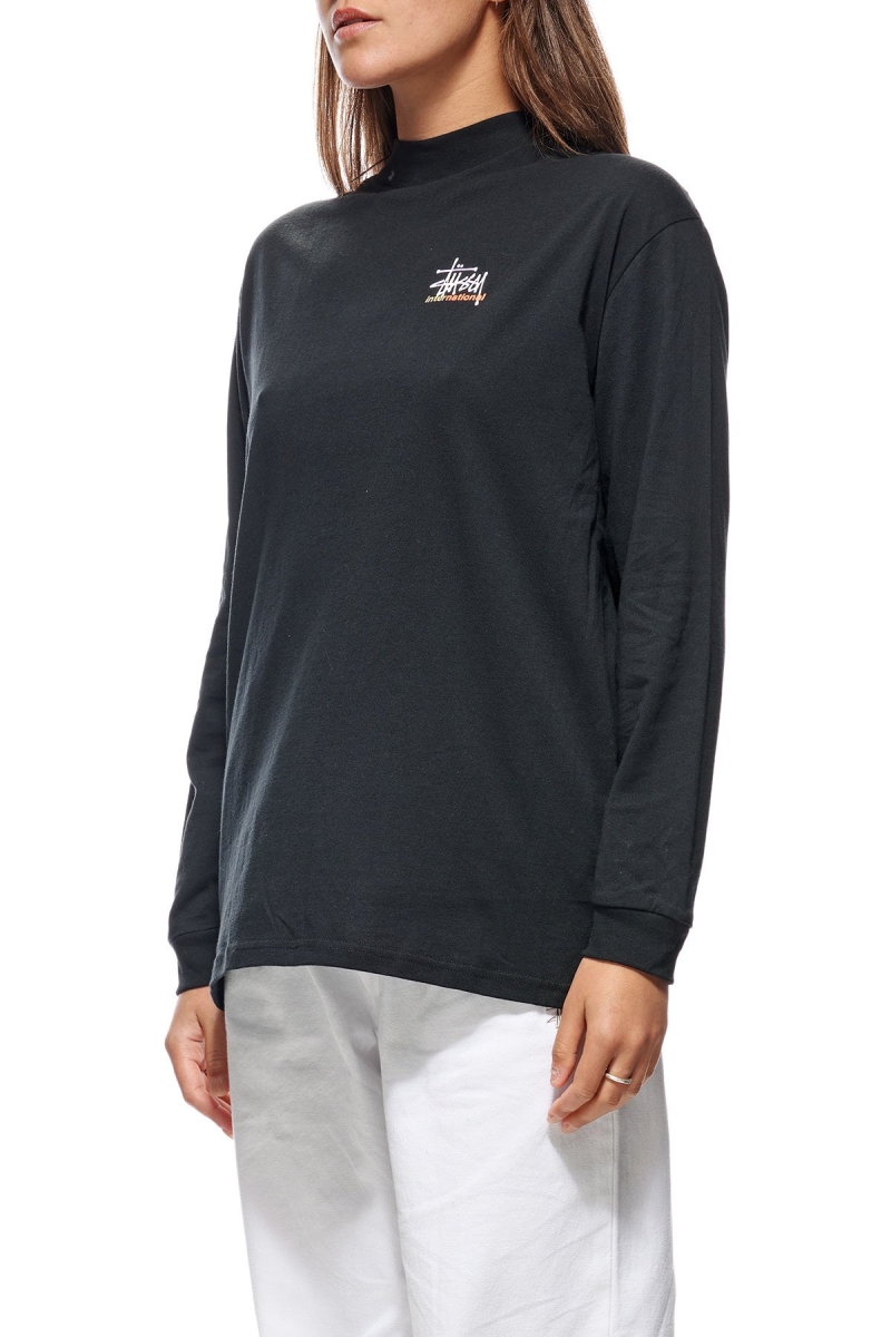 Black Women's Stussy Graffiti Mock Neck LS OS Sweatshirts | AU0000921