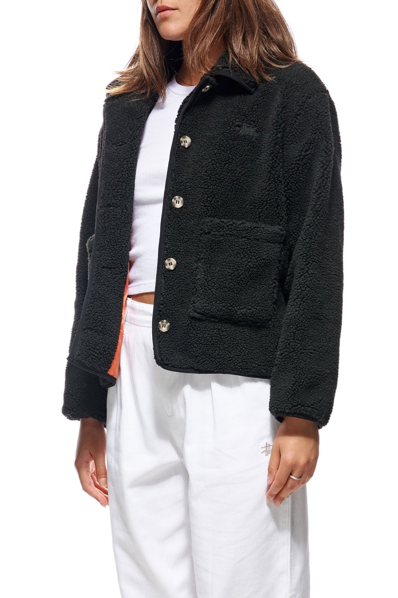 Black Women's Stussy Graffiti Sherpa Coaches Jackets | AU0000346