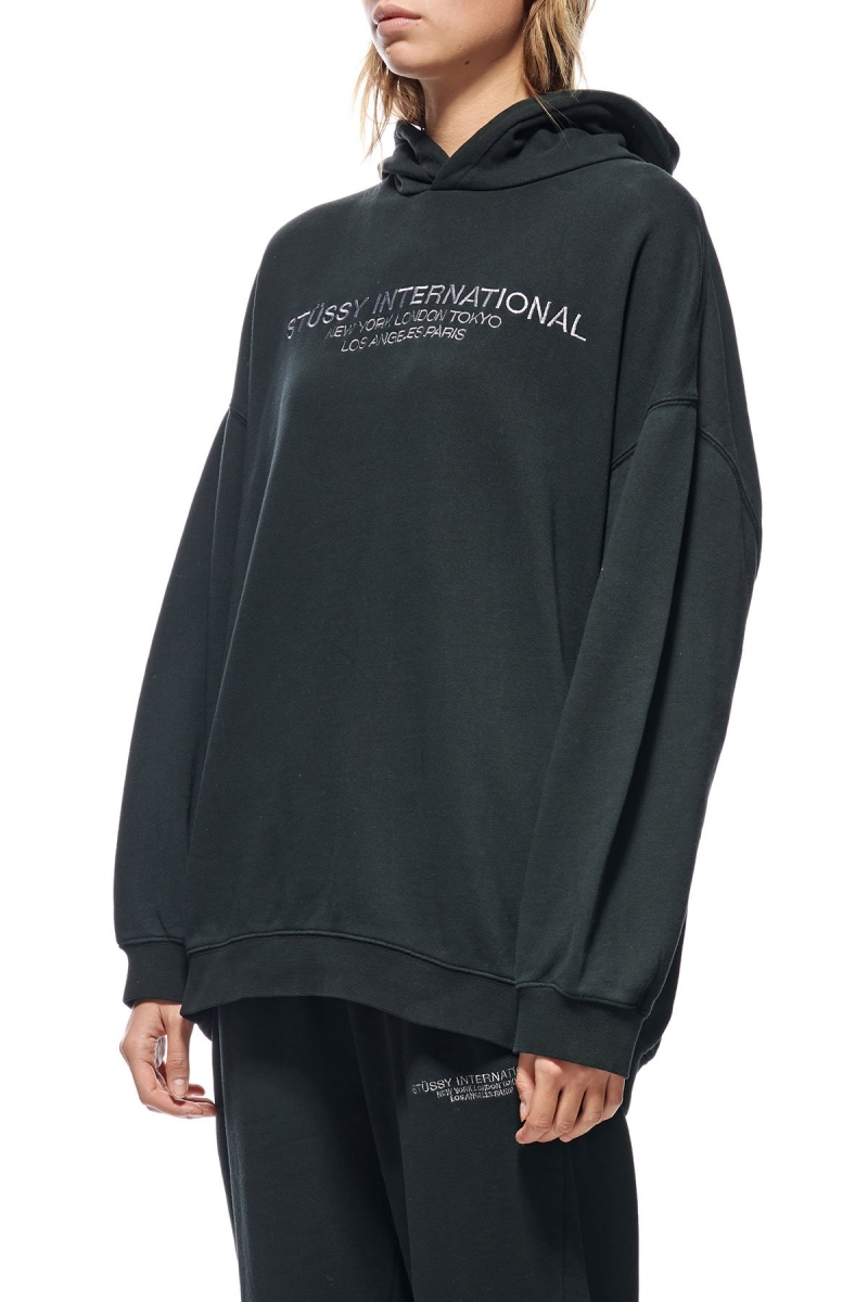 Black Women's Stussy INT. Embroidered Hoodies | AU0000047