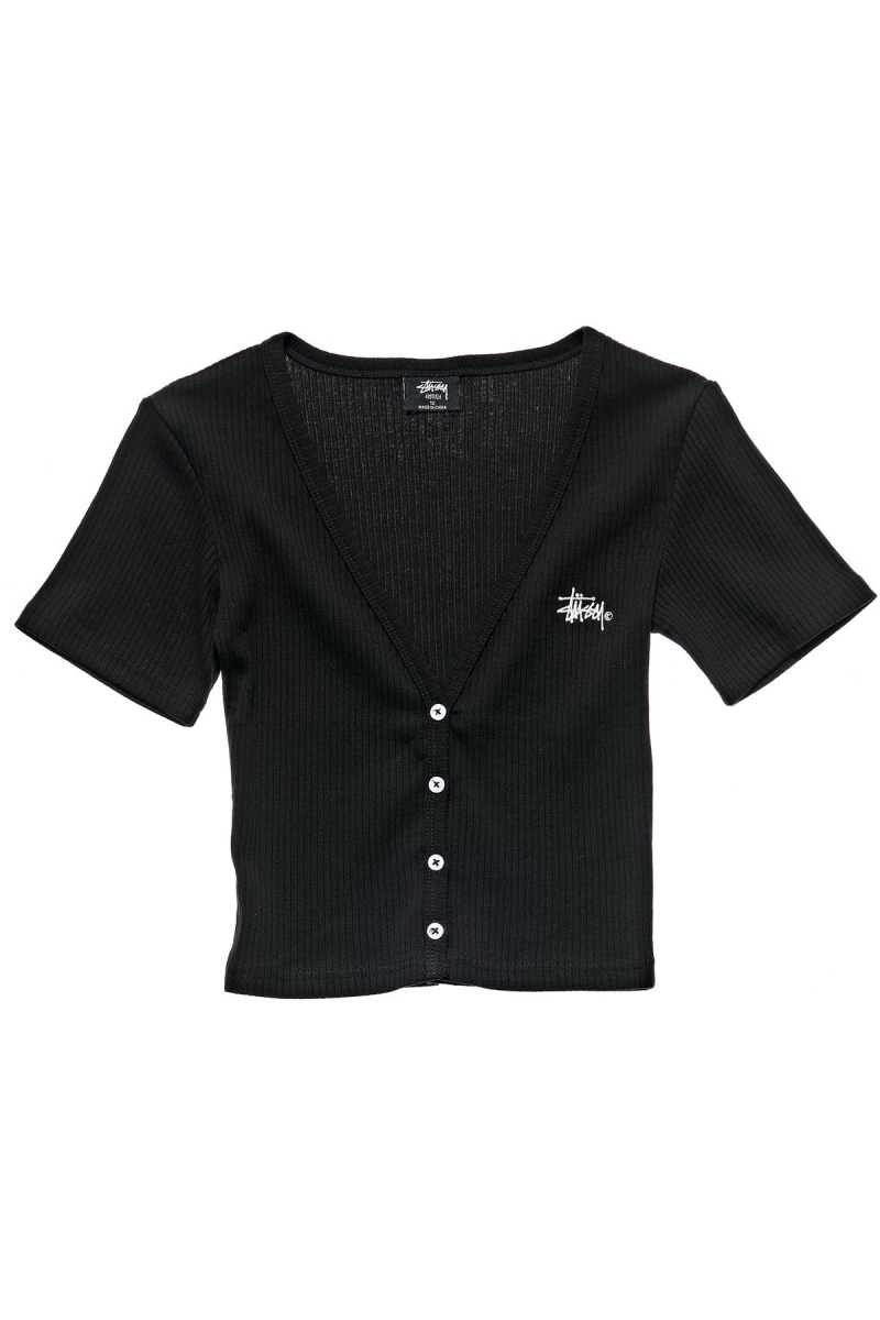 Black Women\'s Stussy Margot Button Up Sweatshirts | AU0000936