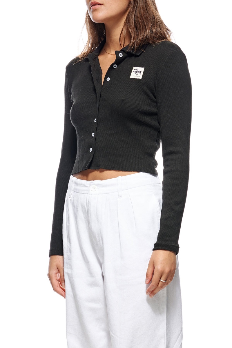 Black Women's Stussy Markham Rib LS Shirts | AU0000322