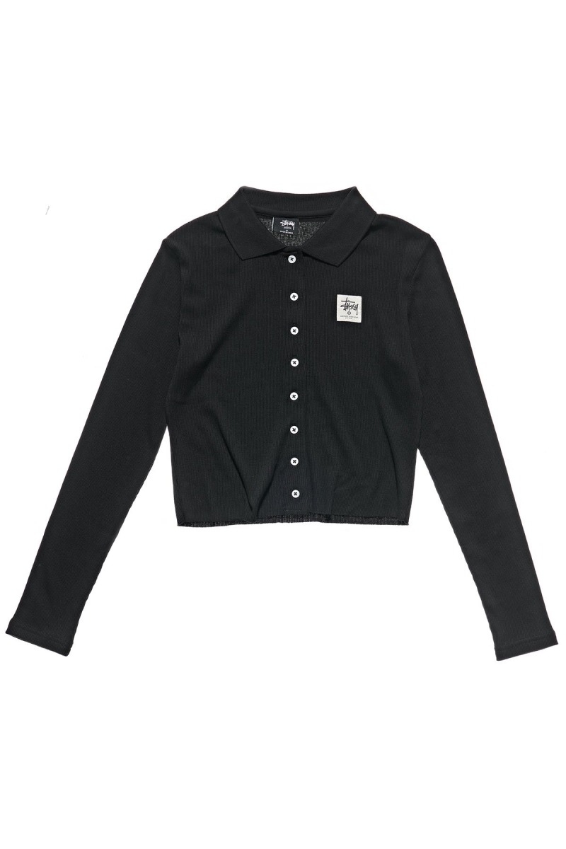 Black Women\'s Stussy Markham Rib LS Shirts | AU0000322