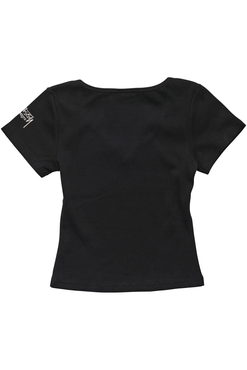 Black Women's Stussy Mission Rib Insert T Shirts | AU0000244