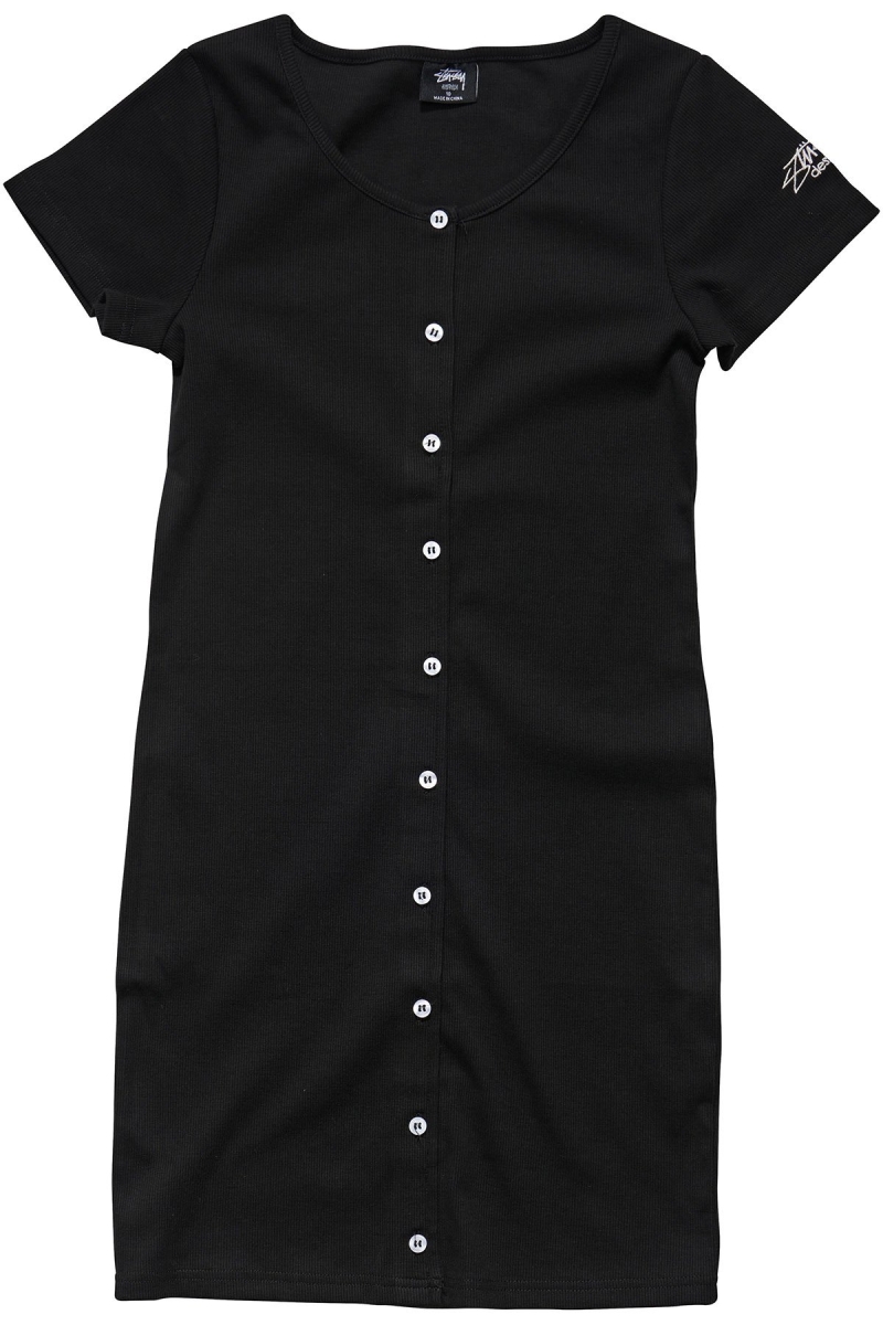 Black Women\'s Stussy Mission Rib Tee Dress | AU0000515