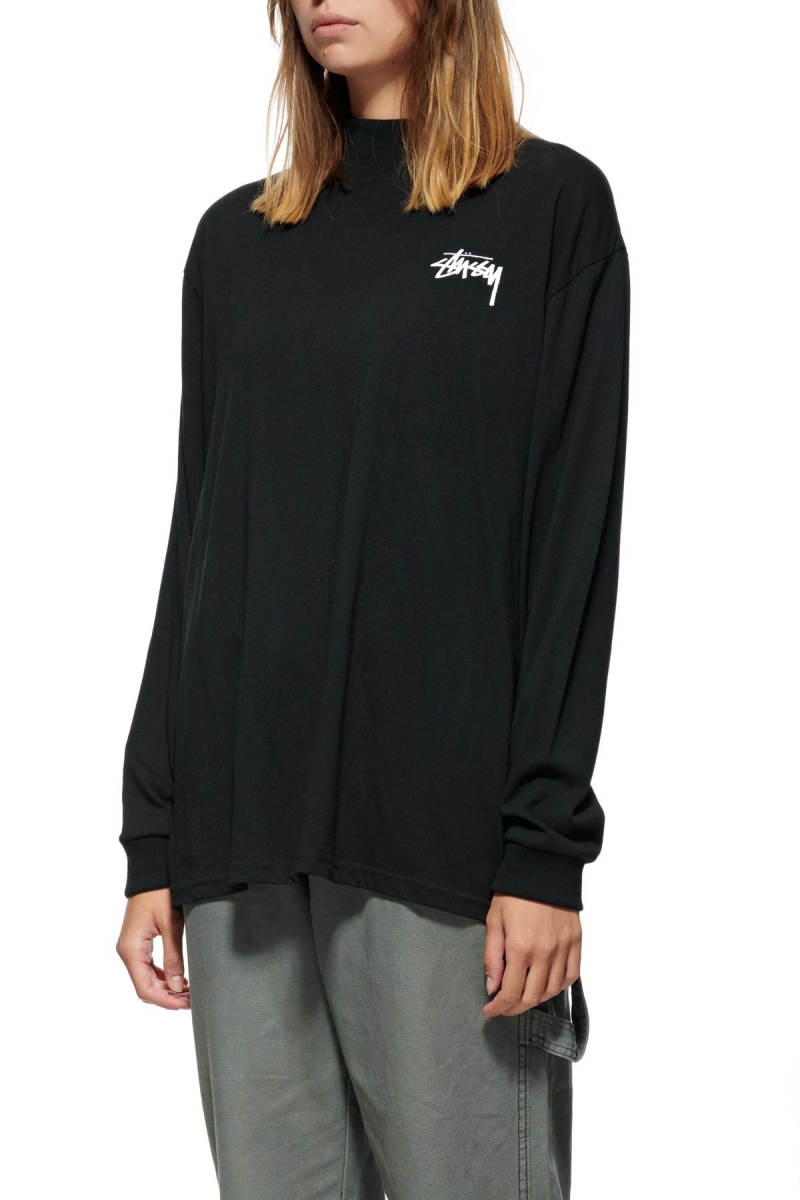 Black Women's Stussy Shrooms Mock Neck LS Sweatshirts | AU0000953