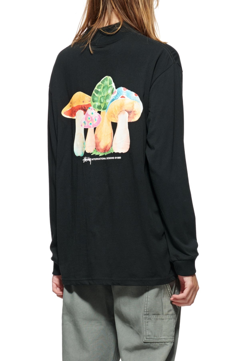 Black Women's Stussy Shrooms Mock Neck LS Sweatshirts | AU0000953