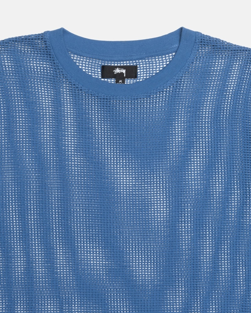 Blue Men's Stussy Cotton Mesh LS Crew T Shirts | AU0000138