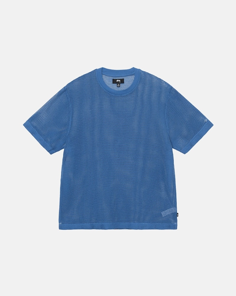 Blue Men\'s Stussy Cotton Mesh Ss Crew T Shirts | AU0000142