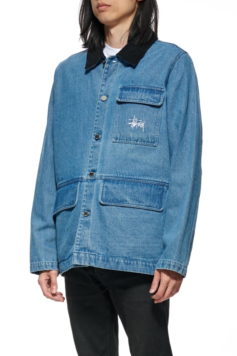 Blue Men's Stussy Denim Chore Coat Jackets | AU0000335