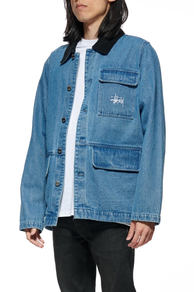 Blue Men's Stussy Denim Chore Coat Jackets | AU0000335