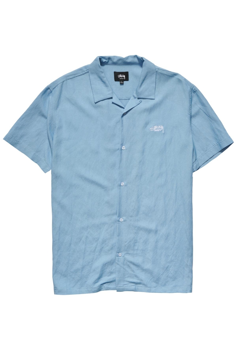 Blue Men\'s Stussy Designs Linen SS Shirts | AU0000302