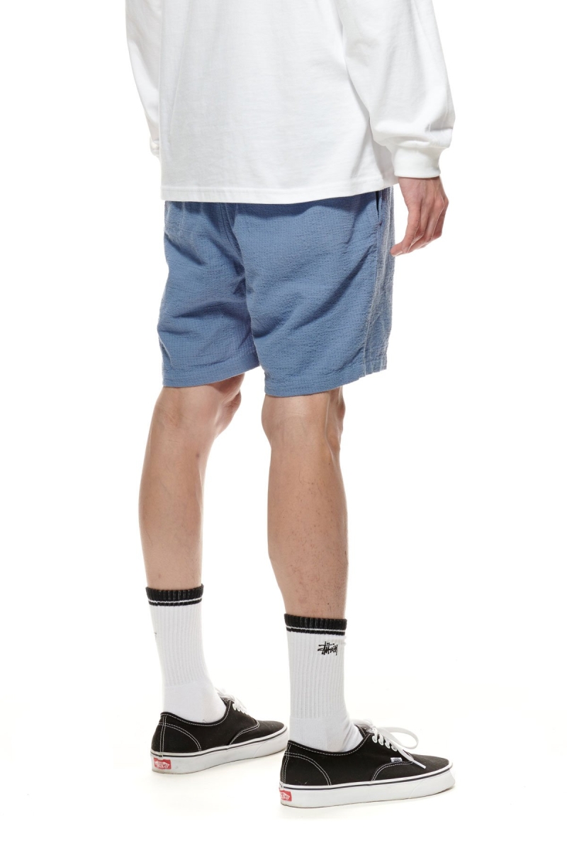 Blue Men's Stussy Grid Seersucker Beach Shorts | AU0000645