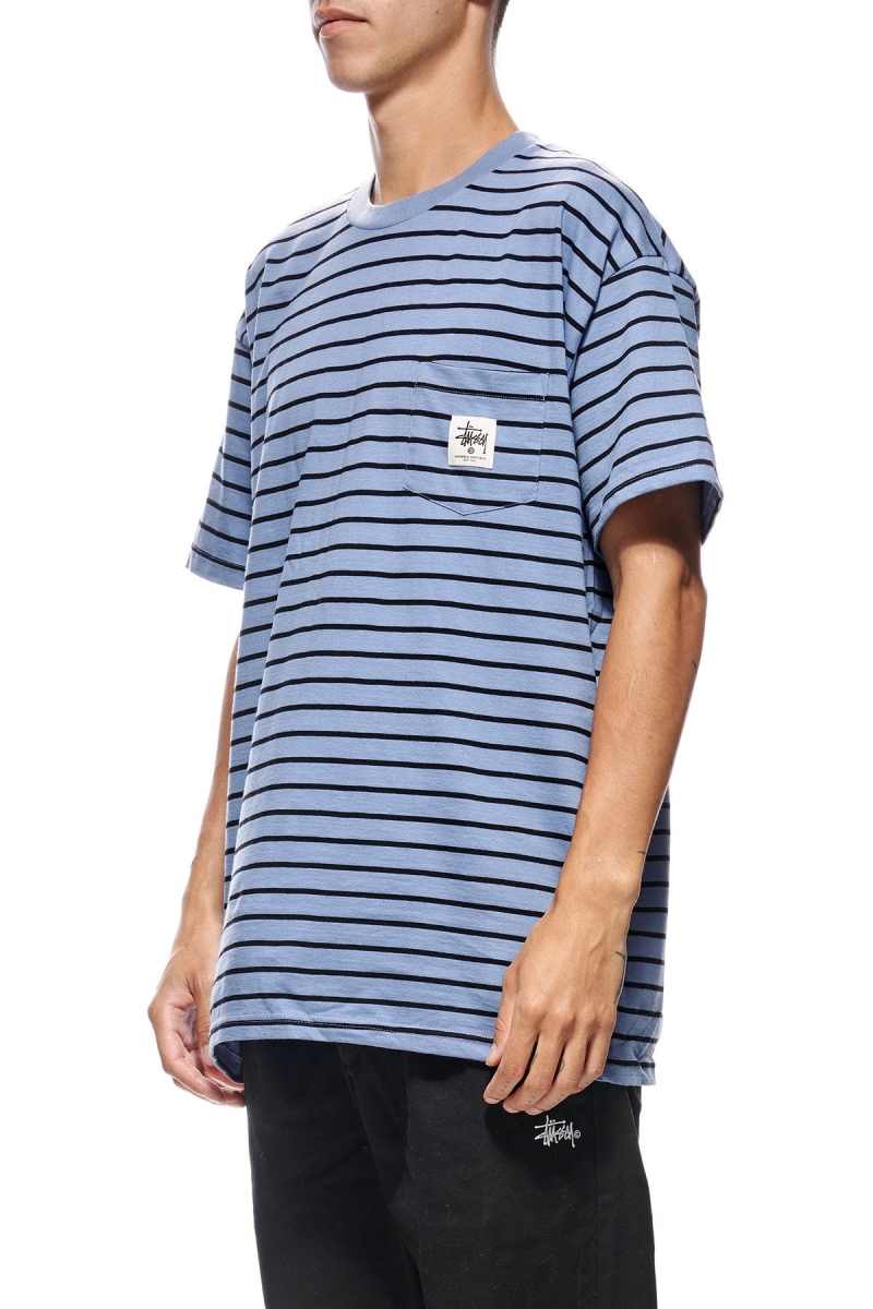 Blue Men's Stussy Kalorama Stripe SS T Shirts | AU0000230