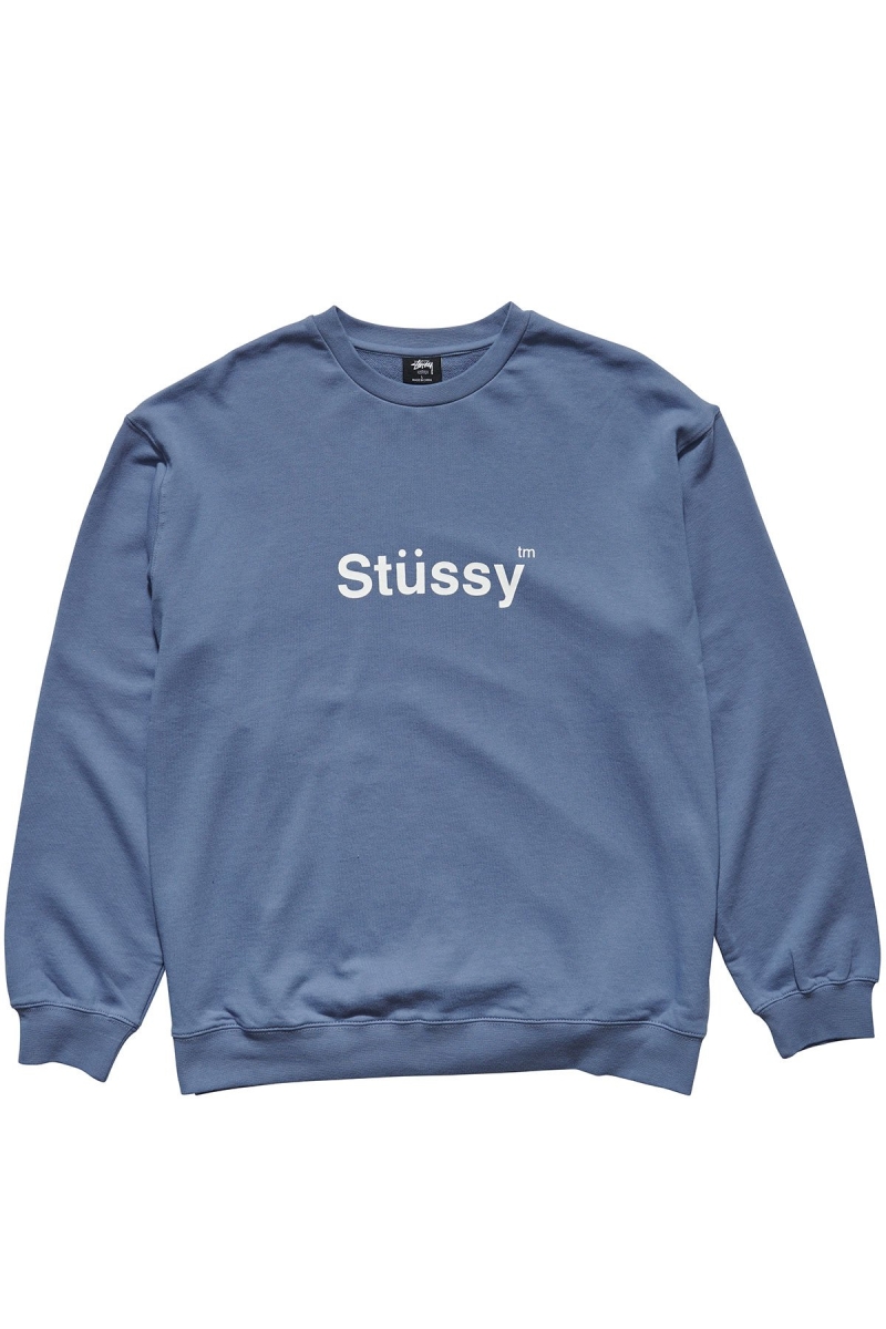 Blue Men\'s Stussy Text Crew Sweaters | AU0000856