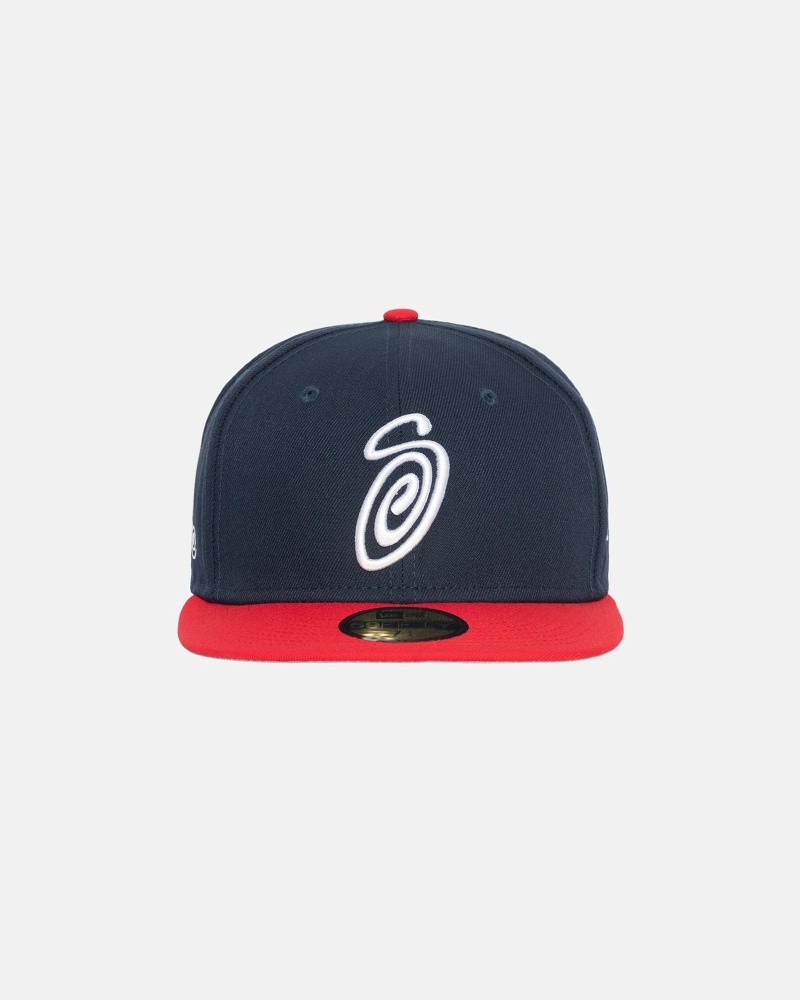 Blue Red Men\'s Stussy Curly S 59Fifty New Era Caps | AU0000433