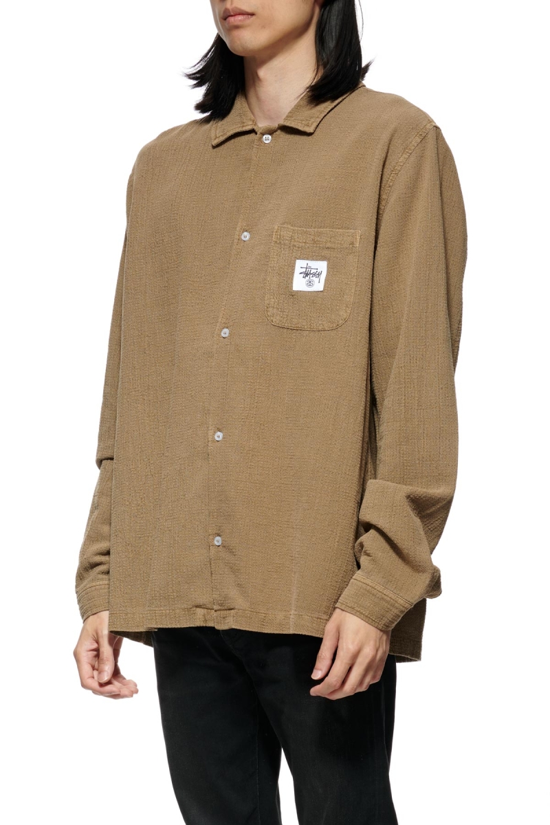 Brown Men's Stussy Grid Seersucker LS Shirts | AU0000308