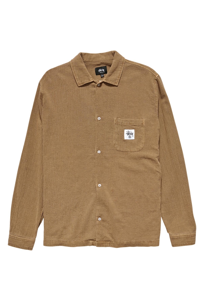 Brown Men\'s Stussy Grid Seersucker LS Shirts | AU0000308