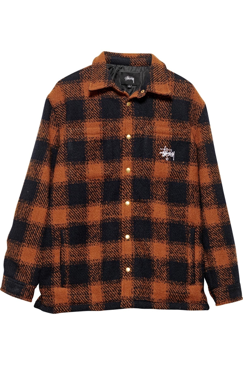 Brown Men\'s Stussy Kyneton Check Overshirt Jackets | AU0000350