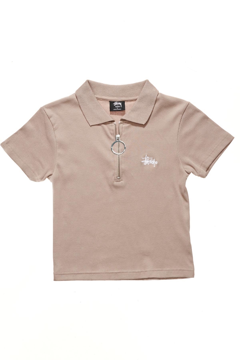 Brown Women\'s Stussy Monterey Rib Polo Shirts | AU0000327