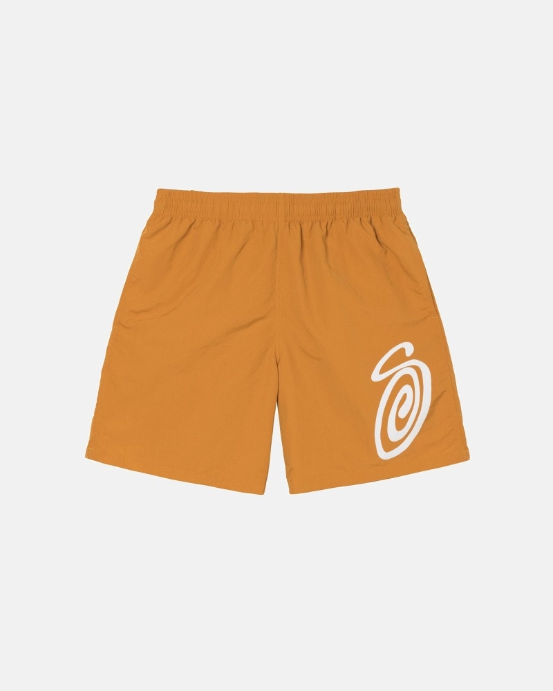 Brown Yellow Men\'s Stussy Curly S Shorts | AU0000638