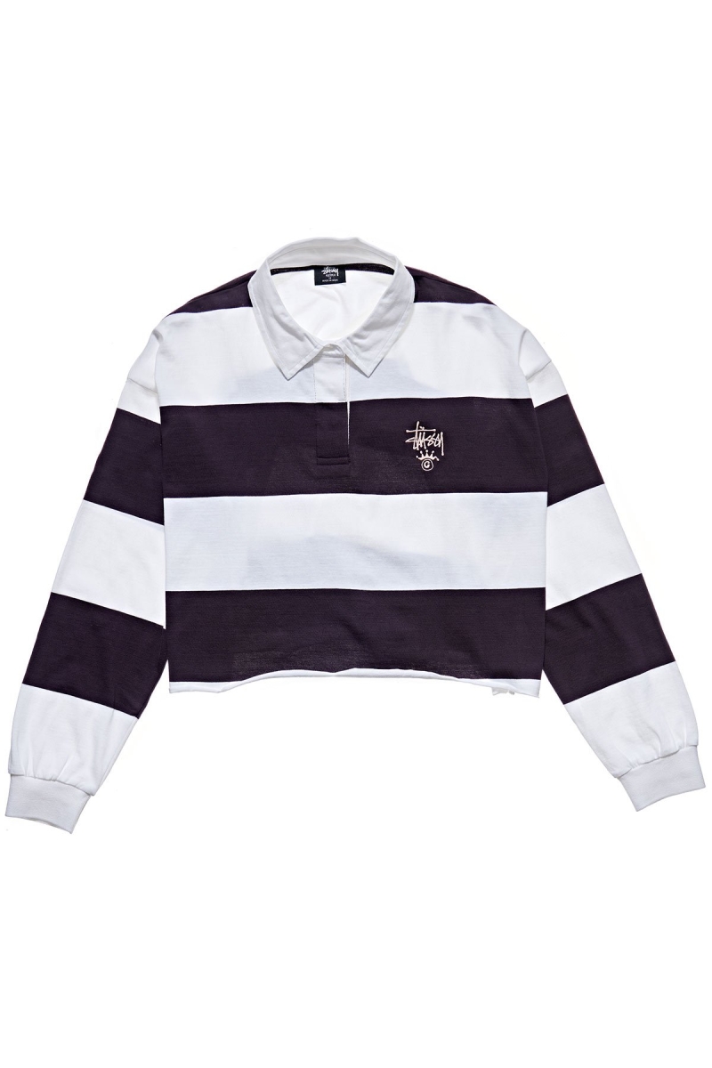 Dark Purple Women\'s Stussy Monaco Stripe Rugby Sweatshirts | AU0000943