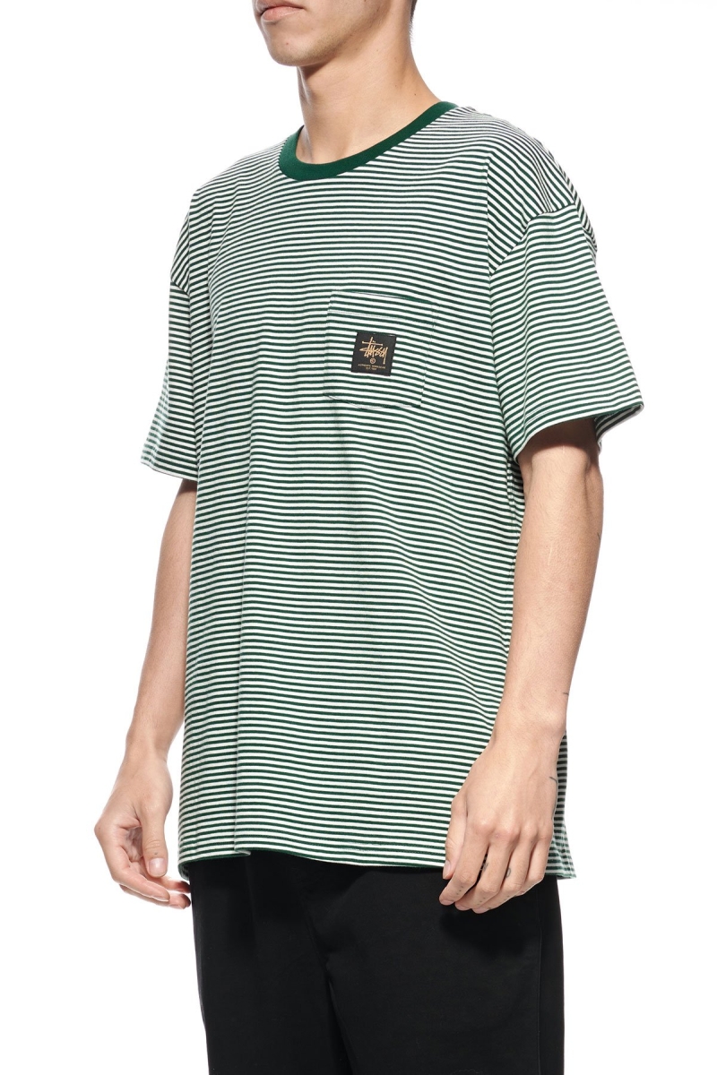 Green Men's Stussy Authentic Yarn Dye SS Pocket T Shirts | AU0000097